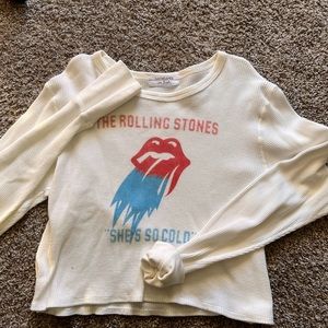 Free People Cropped Daydreamer Rolling Stones Waffle T, NWOT. XL.